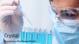  Presentation with test tubes - Cool new presentation theme with human factors - man in laboratory checking test backdrop and a  colored foreground