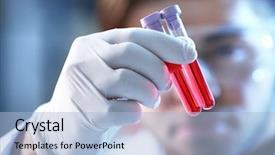  Presentation with laboratory blood test tubes - PPT theme enhanced with human factors - man in laboratory checking test background and a  colored foreground