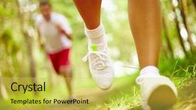  Presentation with running shoes - Audience pleasing slides consisting of human feet in sportshoes running backdrop and a yellow colored foreground