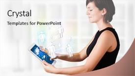  Presentation with modern - Beautiful slide set featuring human figure - young business woman looking backdrop and a  colored foreground