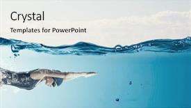  Presentation with wearing swimming goggles and cap - Beautiful PPT theme featuring human figure - young woman swimmer in cap backdrop and a white colored foreground