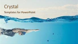  Presentation with swimmer - Slide set consisting of human figure - young woman swimmer in cap background and a sky blue colored foreground