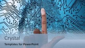  Presentation with microprocessor - Slide set enhanced with human-finger-scanning-over-biometric background and a light blue colored foreground