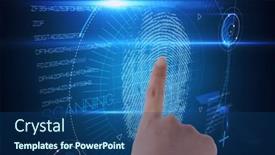  Presentation with biometric security - Amazing presentation design having human-finger-scanning-over-biometric backdrop and a ocean colored foreground