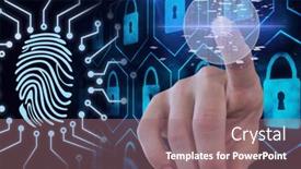  Presentation with biometric security - Audience pleasing presentation design consisting of human-finger-scanning-over-biometric backdrop and a coral colored foreground