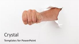  Presentation with broken wall - Theme featuring human fist through the broken wall background and a white colored foreground