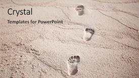  Presentation with footprints sand - Theme having human footprints on beach sand background and a  colored foreground