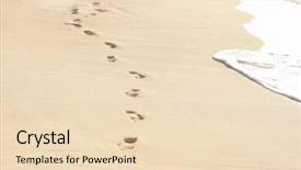  Presentation with footprints sand - Amazing theme having human footprints on beach sand backdrop and a  colored foreground