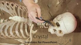  Presentation with fossil - PPT theme enhanced with human fossil discovered concept woman background and a coral colored foreground