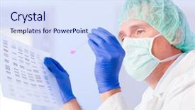  Presentation with dna sequence - Amazing slide deck having anal - scientist analizing dna sequence backdrop and a sky blue colored foreground