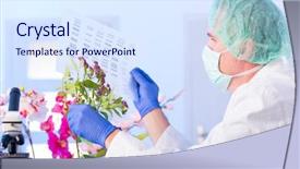  Presentation with dna sequence - Colorful PPT layouts enhanced with anal - scientist analizing dna sequence backdrop and a sky blue colored foreground