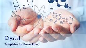  Presentation with chemical technology - Cool new PPT layouts with hands with chemical formulas concept backdrop and a sky blue colored foreground