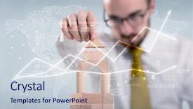  Presentation with wooden building blocks - Amazing slides having human growth development - young handsome businessman using wooden backdrop and a sky blue colored foreground