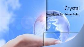  Presentation with 3d character blue globe - Slides enhanced with funny hero with keyboard isolated on the white background and a light gray colored foreground