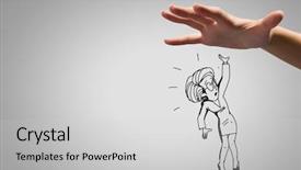  Presentation with cartoon - Beautiful presentation theme featuring human hand catching running backdrop and a  colored foreground