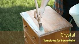  Presentation with painting old - PPT theme having human-hand-chalk-painting-wooden background and a tawny brown colored foreground