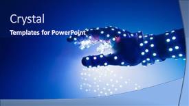  Presentation with led lights - Audience pleasing slide set consisting of human-hand-covered-with-blue backdrop and a navy blue colored foreground