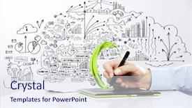  Presentation with strategy plan - Presentation theme consisting of human hand drawing business strategy background and a sky blue colored foreground