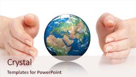  Presentation with people hold hand around globe - Audience pleasing presentation design consisting of human hand holding a globe backdrop and a lemonade colored foreground