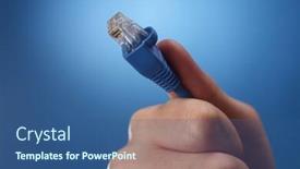  Presentation with connection - Slides having human-hand-holding-an-internet background and a ocean colored foreground