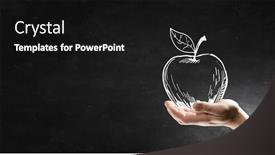  Presentation with hand palm - Slide deck with food safety - human hand holding apple drawn background and a black colored foreground
