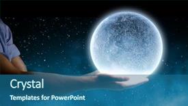  Presentation with moon - Colorful presentation theme enhanced with human hand holding blue glow backdrop and a ocean colored foreground