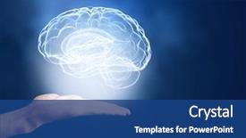  Presentation with human brain - Presentation design featuring human hand holding brain background and a ocean colored foreground