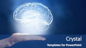  Presentation with human development - Amazing PPT layouts having human hand holding brain backdrop and a ocean colored foreground