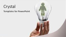  Presentation with hand holding plant - Colorful presentation design enhanced with human hand holding bulb with plant shaped like man backdrop and a white colored foreground