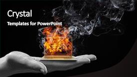  Presentation with hand palm - Amazing PPT theme having human hand holding burning laptop backdrop and a  colored foreground