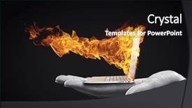 Presentation with hand palm - PPT layouts consisting of human hand holding burning laptop background and a black colored foreground
