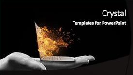  Presentation with hand palm - Slide deck with human hand holding burning laptop background and a  colored foreground