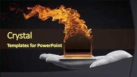  Presentation with hand palm - Colorful PPT layouts enhanced with human hand holding burning laptop backdrop and a  colored foreground