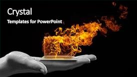  Presentation with hand palm - PPT theme enhanced with human hand holding burning laptop background and a black colored foreground