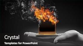  Presentation with hand palm - Beautiful slide deck featuring human hand holding burning laptop backdrop and a  colored foreground