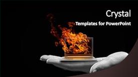  Presentation with hand palm - Presentation design featuring human hand holding burning laptop background and a black colored foreground
