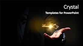  Presentation with lock key - PPT theme consisting of human hand holding golden key background and a black colored foreground
