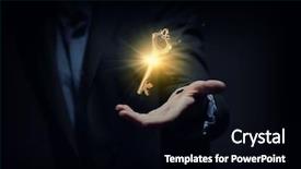  Presentation with human - Theme having human hand holding golden key background and a black colored foreground