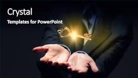  Presentation with trophy award hand holding - PPT layouts consisting of human hand holding golden key background and a black colored foreground