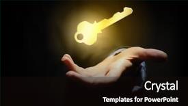  Presentation with hand holding puzzle piece - PPT theme consisting of human hand holding golden key background and a black colored foreground