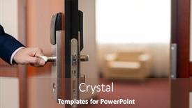  Presentation with hotel business - Cool new slide deck with human hand holding handle backdrop and a tawny brown colored foreground