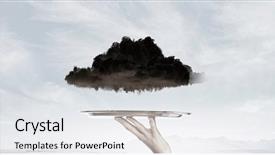  Presentation with banquet server hand tray - Audience pleasing presentation design consisting of human hand holding metal tray backdrop and a  colored foreground