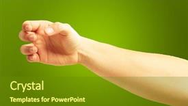  Presentation with hand holding pencil - Amazing presentation theme having human hand holding on green background backdrop and a tawny brown colored foreground