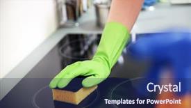  Presentation with hand washing - PPT theme with human hand in protective gloves background and a navy blue colored foreground