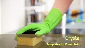  Presentation with hand washing - PPT theme with human hand in protective gloves background and a tawny brown colored foreground