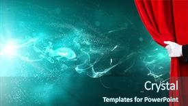  Presentation with red curtain - Colorful slide set enhanced with human hand in white glove backdrop and a ocean colored foreground