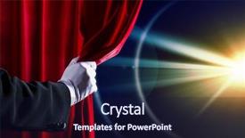  Presentation with curtain opening - PPT theme enhanced with human hand in white glove background and a wine colored foreground