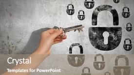  Presentation with key - Amazing slide set having human hand inserting key backdrop and a coral colored foreground