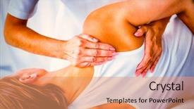  Presentation with human anatomy medical images - PPT layouts with human hand massaging female shoulder background and a  colored foreground