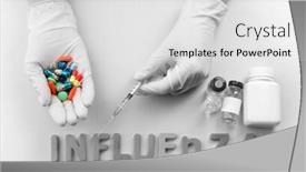  Presentation with influenza - Beautiful theme featuring human hand of pills medicines with word influenza on light background backdrop and a white colored foreground